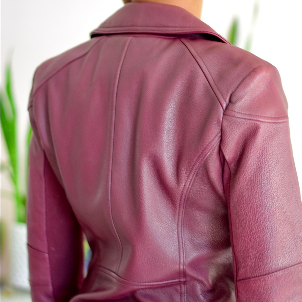 BCBG Max Azria Burgundy Leather Moto Jacket